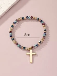 十字架吊飾串珠手鏈 - 彩色 - 查看 5