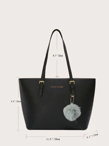 Pom Pom Decor Tote Bag - Black - View 6