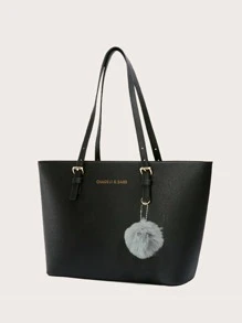 Pom Pom Decor Tote Bag - Black - View 7