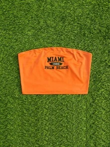 SHEIN EZwear Top bandeau con bordado con estampado de letra - Naranja - Ver 6