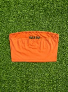 SHEIN EZwear Top bandeau con bordado con estampado de letra - Naranja - Ver 7
