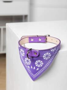 1pc Floral Print Pet Bandana Collar - Purple - View 1