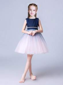 Váy công chúa không tay xếp li thanh lịch màu xanh đầy sao ombre cho bé gái tập đi biểu diễn, hợp xướng, họp mặt hàng ngày, mùa hè - Nhiều màu - Xem 4