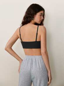 SHEIN BASICS Solid Crop Ribbed Knit Cami Top For Summer - Black - View 2