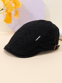 Men Geometric Embroidered Flat Cap - Black - View 1