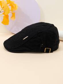 Men Geometric Embroidered Flat Cap - Black - View 2
