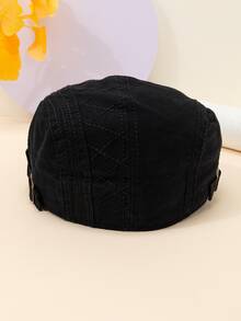 Men Geometric Embroidered Flat Cap - Black - View 3