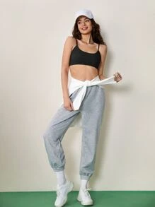 SHEIN BASICS Solid Crop Ribbed Knit Cami Top For Summer - Black - View 5