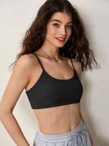 SHEIN BASICS Solid Crop Ribbed Knit Cami Top For Summer - Black - View 6