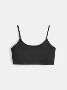 SHEIN BASICS Solid Crop Ribbed Knit Cami Top For Summer - Black - View 8