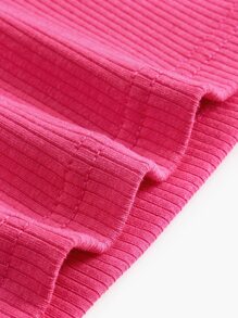 SHEIN BASICS Hơn Chất rắn Cổ v Áo thun - Màu Hồng Tươi - Xem 5