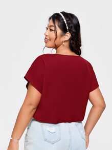 SHEIN EZwear Plus Ruched Front Crop Blouse - Burgundy - View 2