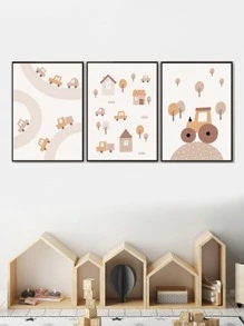 3入組/套汽車和房屋印刷品無框畫卡通牆藝術畫適用於家居牆壁裝飾 - 彩色 - 查看 6