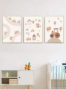 3入組/套汽車和房屋印刷品無框畫卡通牆藝術畫適用於家居牆壁裝飾 - 彩色 - 查看 7