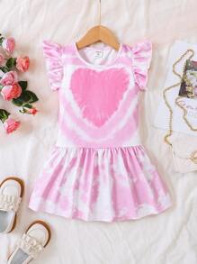 Toddler Girls Tie Dye Ruffle Trim Dress - Pink - View 1