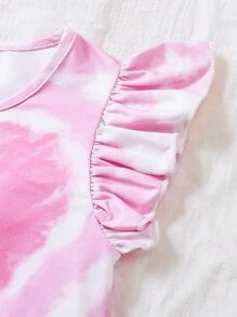 Toddler Girls Tie Dye Ruffle Trim Dress - Pink - View 3
