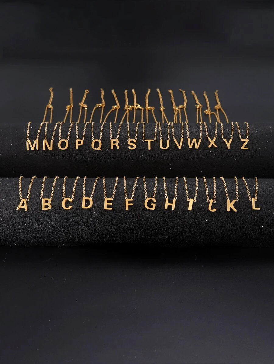 1pc Letter Charm Necklace, Stainless Steel Jewelry - Yellow Gold - View 1