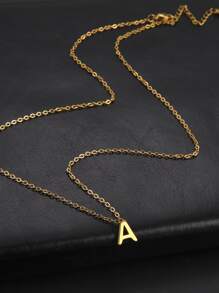 1pc Letter Charm Necklace, Stainless Steel Jewelry - Yellow Gold - View 2