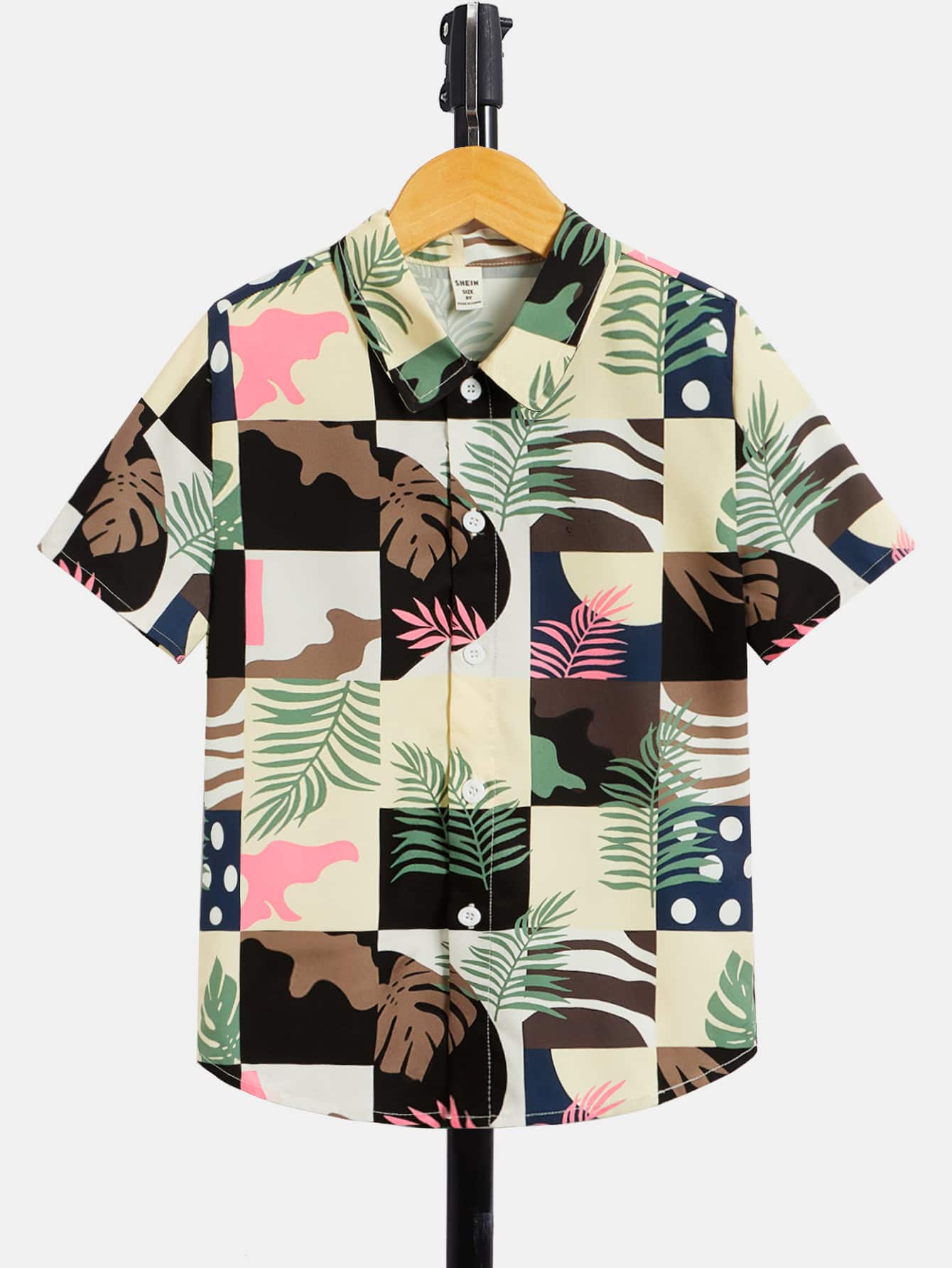 SHEIN Boys Tropical Print Patchwork Print Shirt - Multicolor - View 1