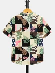 SHEIN Boys Tropical Print Patchwork Print Shirt - Multicolor - View 2