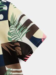 SHEIN Boys Tropical Print Patchwork Print Shirt - Multicolor - View 3