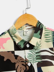 SHEIN Boys Tropical Print Patchwork Print Shirt - Multicolor - View 4