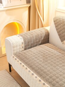 1pc Floral Pattern Colorblock Sofa Towel, Modern Polyester Sofa Cover Blanket For Home - Khaki - View 3