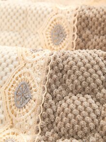 1pc Floral Pattern Colorblock Sofa Towel, Modern Polyester Sofa Cover Blanket For Home - Khaki - View 6