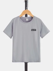 SHEIN 男孩標語和棕櫚樹印花落肩T恤 - 淺灰色 - 查看 2