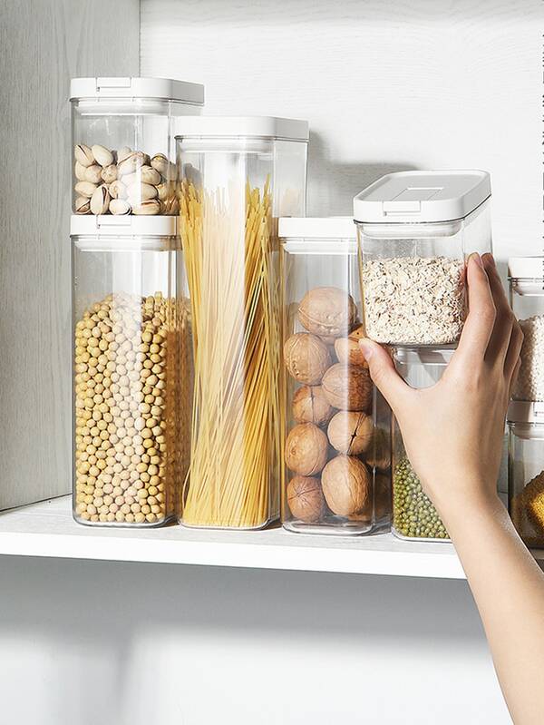 1pc 1800ML Plastic Food Storage Jar, Clear Food Storage Container For