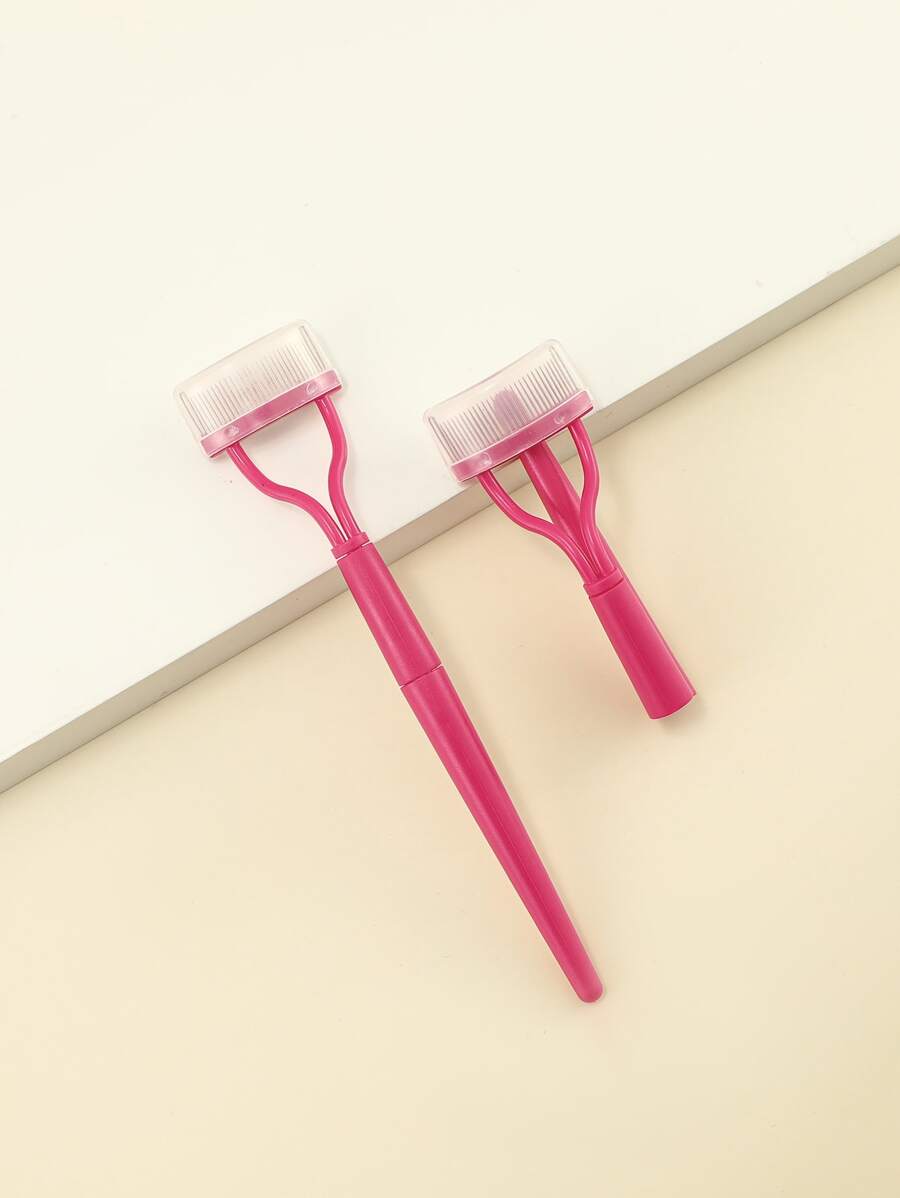 Foldable Portable Metal Needle Eyelash Comb 1pc - Hot Pink - View 1