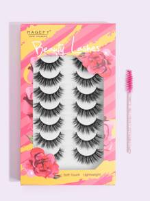 MAGEFY 8Pairs Of Natural Full False Eyelashes&1pc Disposable Eyelash Brush,Fluffy Slim For Everyday Use Manga Eyelashes, Travel Essentials - màu đen - Xem 1