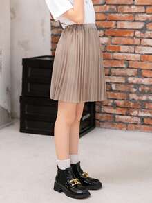 SOLOCOTE Girls Solid Pleated Skirt - Khaki - View 7