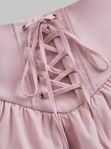 SHEIN MOD Lace Up Front Two Layer Hem Skirt - Pink - View 4