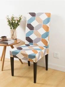 1pc Geometric Pattern Stretchy Chair Slipcover, Modern Dining Chair Slipcover For Home - Multicolor - View 1