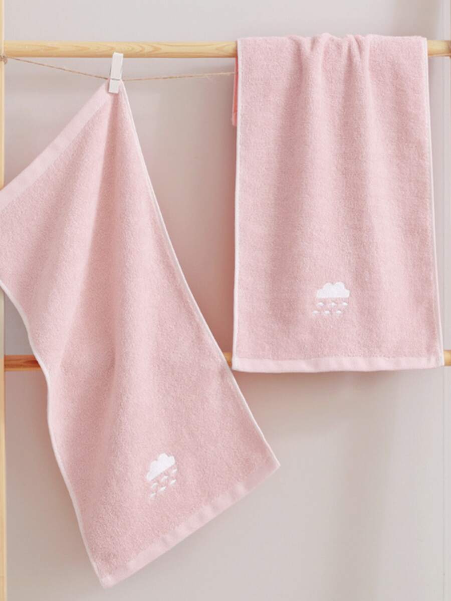 1入組粉色雲朵刺繡面巾梭織面料浴室潔面布 - 淺粉色 - 查看 1