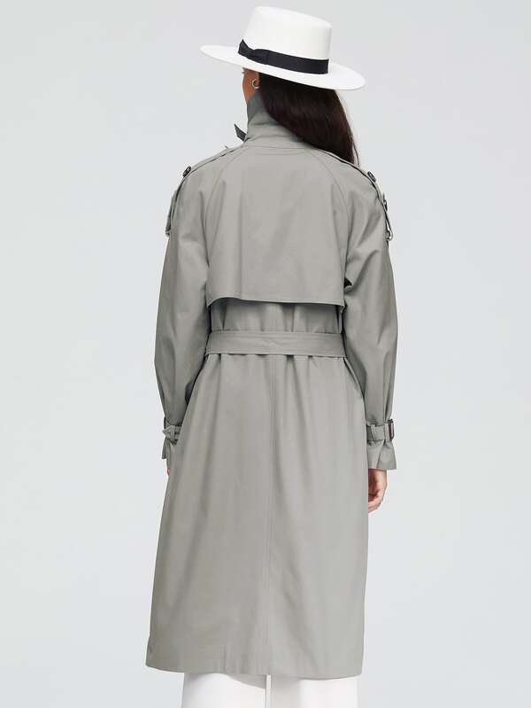 Double Button Belted Trench Coat SHEIN USA