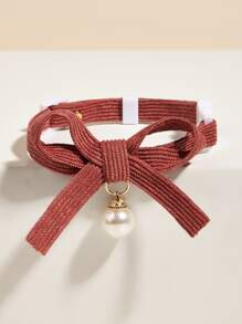 1入組人造珍珠裝飾寵物項圈 - 紅色 - 查看 1