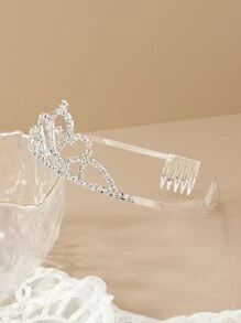Rhinestone Crown Decor Headband - Silver - View 4
