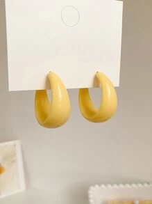 1對經典純色C形耳環 - 黃色 - 查看 8