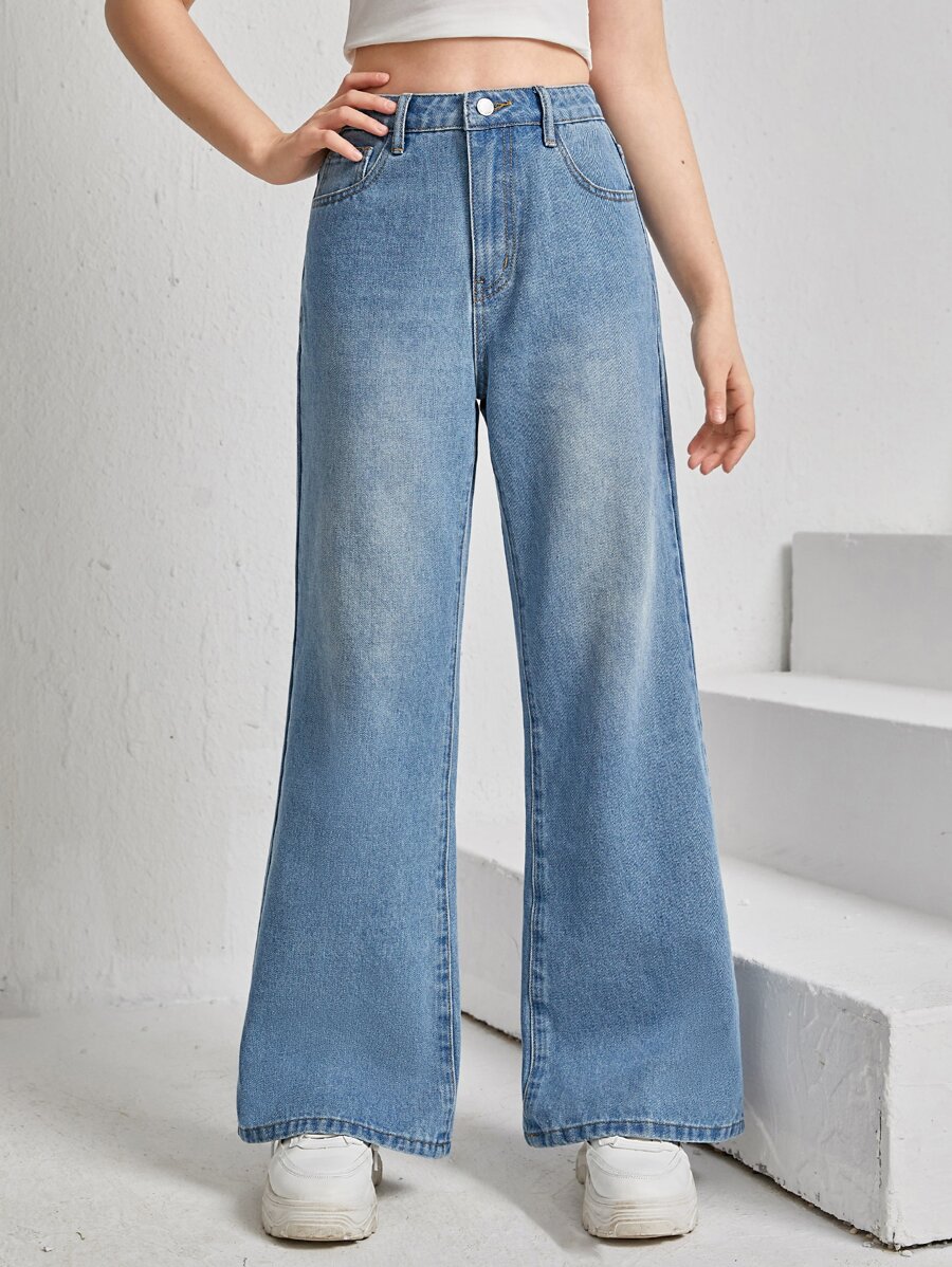 SHEIN Teen Girls Solid Jeans - Light Wash - View 1