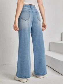 SHEIN Teen Girls Solid Jeans - Light Wash - View 2