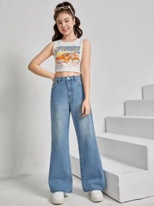SHEIN Teen Girls Solid Jeans - Light Wash - View 3