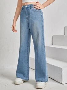 SHEIN Teen Girls Solid Jeans - Light Wash - View 5