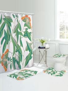 1入組葉子圖案浴毯或浴簾浴用滌綸防滑馬桶墊 - 彩色 - 查看 1