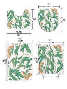 1入組葉子圖案浴毯或浴簾浴用滌綸防滑馬桶墊 - 彩色 - 查看 5