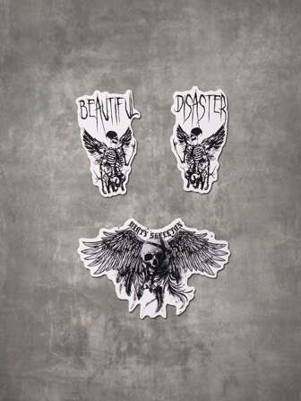 Grunge Punk 3 feuilles Autocollant de protection pour ordinateur portable à motif tête de mort et fluide