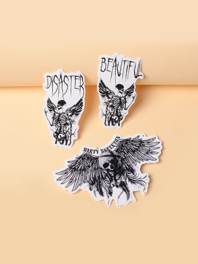 Grunge Punk 3 feuilles Autocollant de protection pour ordinateur portable à motif tête de mort et fluide