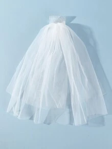 1pc White Solid Double Layer Bridal Veil Short Veil Wedding Accessories For Bridal Wedding - White - View 2