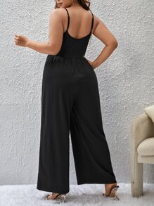 SHEIN Unity 大碼前紐扣吊帶連體褲 - 黑色 - 查看 2